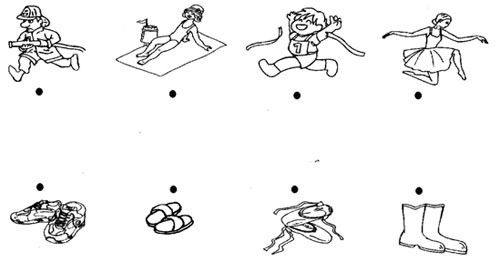 Câu 4: Nối mỗi đôi giầy đúng với chủ của nó.