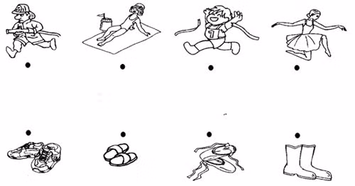 Câu 4: Nối mỗi đôi giầy đúng với chủ của nó.