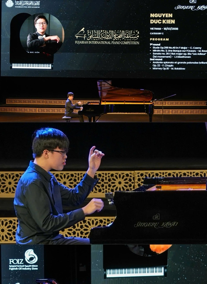 Nguyễn Đức Kiên "phiêu" trên sân khấu bên cây đàn piano. Nguyễn Đức Kiên "phiêu" trên sân khấu bên cây đàn piano.