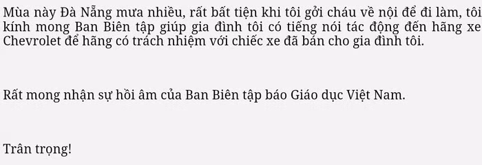 Đơn gửi Ban Biên tập Báo GDVN của độc giả Lê Hoàng Vũ