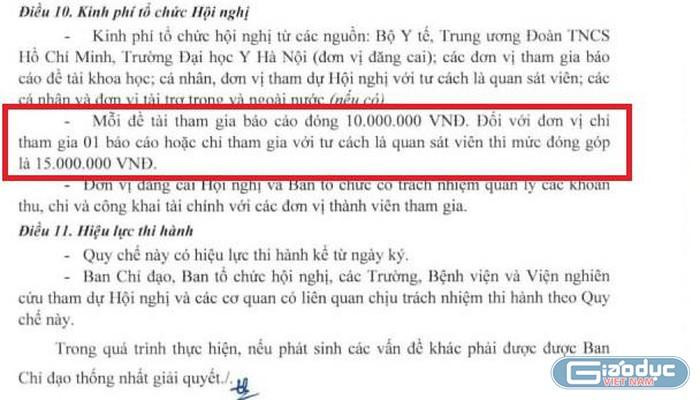 Theo đại diện của Ban tổ chức kinh phí thực hiện được thu theo quy định của Hội nghị. Ảnh chụp màn hình Theo đại diện của Ban tổ chức kinh phí thực hiện được thu theo quy định của Hội nghị. Ảnh chụp màn hình