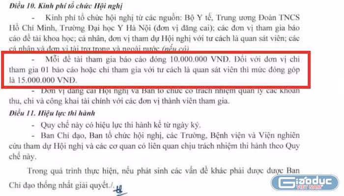 Theo đại diện của Ban tổ chức kinh phí thực hiện được thu theo quy định của Hội nghị. Ảnh chụp màn hình