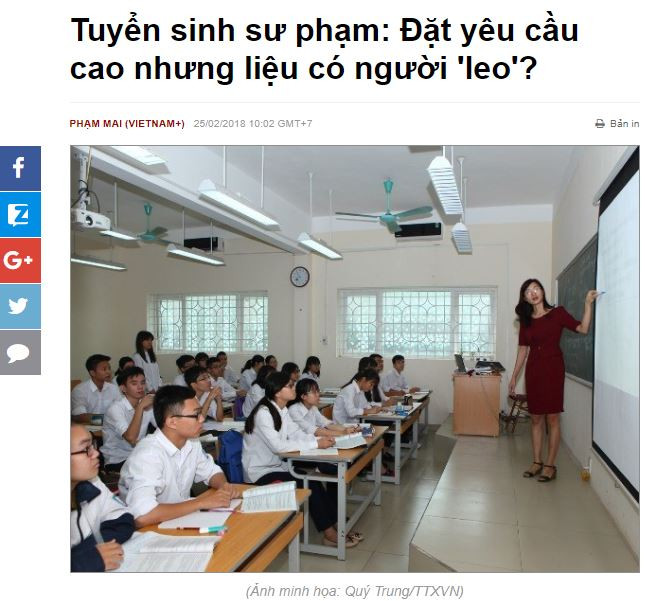Ảnh chụp màn hình bài viết Tuyển sinh sư phạm: Đặt yêu cầu cao nhưng liệu có người 'leo'? Ảnh chụp màn hình bài viết Tuyển sinh sư phạm: Đặt yêu cầu cao nhưng liệu có người 'leo'?