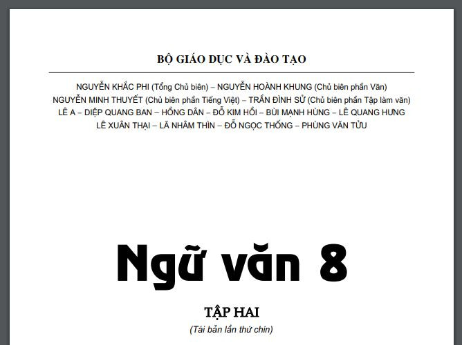 Riêng sách Ngữ văn 8, tập 2 của chương trình 2000 cũng đã có 3 vị hiện nay làm tổng chủ biên 3 bộ sách ngữ văn mới của VEPIC, HEID và Nhà xuất bản Giáo dục Việt Nam. Ảnh chụp màn hình. Riêng sách Ngữ văn 8, tập 2 của chương trình 2000 cũng đã có 3 vị hiện nay làm tổng chủ biên 3 bộ sách ngữ văn mới của VEPIC, HEID và Nhà xuất bản Giáo dục Việt Nam. Ảnh chụp màn hình.