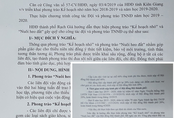 Văn bản số 02-HD/HĐĐ hướng dẫn việc thực hiện phong trào “Kế hoạch nhỏ” và “Nuôi heo đất” đến các trường. (Ảnh: M.A) Văn bản số 02-HD/HĐĐ hướng dẫn việc thực hiện phong trào “Kế hoạch nhỏ” và “Nuôi heo đất” đến các trường. (Ảnh: M.A)