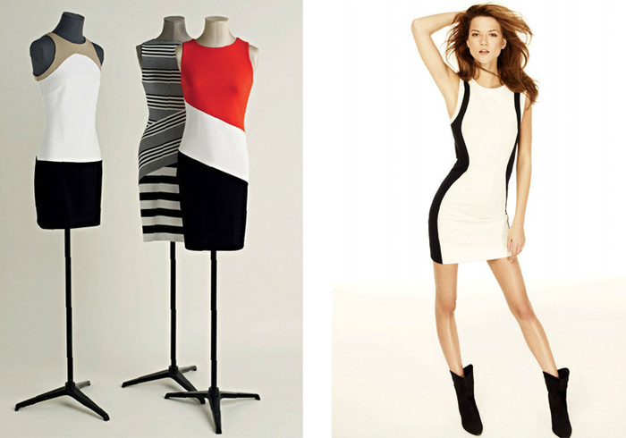 Bộ váy ngắn với những đường pha màu vải đối lập như đen, trắng, đỏ kết hợp cùng bốt ngắn cổ tạo vẻ ngoài quyến rũ và bắt mắt cho bạn gái.