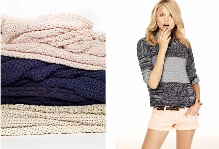 Những mẫu áo len đơn giản với cách phối màu hiệu quả cũng được kết hợp đầy ngẫu hứng và sáng tạo cùng quần soóc tông màu sáng.