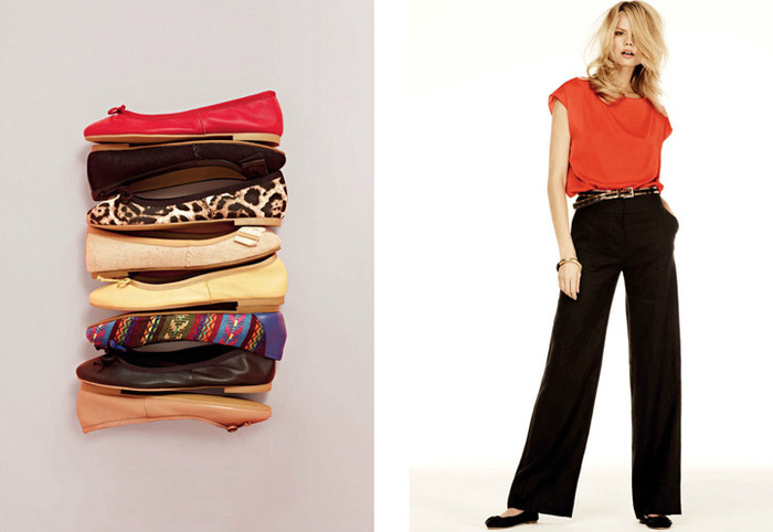 Những đôi giày bệt kiểu búp bê xuất hiện khá đa dạng trong BST này, mix cùng một chiếc quần ống rộng và áo đỏ thật nổi bật và vẫn tôn dáng bạn nhỉ.