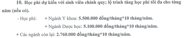 Học phí dự kiến năm học 2-24 - 2025 của Trường Đại học Y Dược, Đại học Quốc gia Hà Nội. Ảnh chụp màn hình.