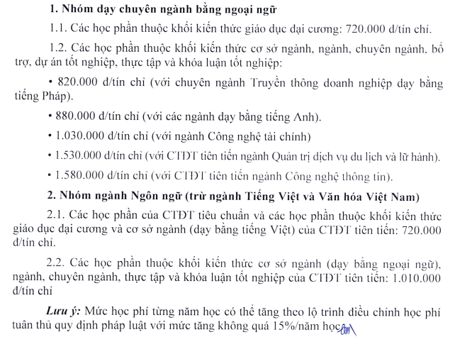 Học phí năm học 2024 - 2025 của Trường Đại học Hà Nội. Ảnh chụp màn hình. Học phí năm học 2024 - 2025 của Trường Đại học Hà Nội. Ảnh chụp màn hình.