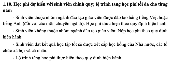 Học phí dự kiến của Trường Đại học Sư phạm - Đại học Huế. Ảnh chụp màn hình. Ảnh màn hình 2024-06-07 lúc 16.18.22.png