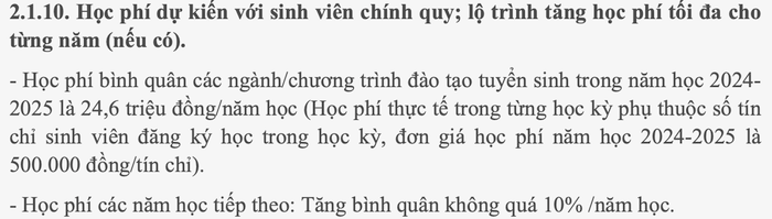 Học phí năm học 2024 - 2025 của Trường Đại học Công nghiệp Hà Nội. Ảnh chụp màn hình. Ảnh màn hình 2025-01-08 lúc 06.45.52.png