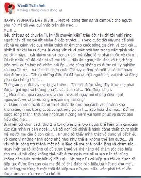 Dòng tâm sự "nghẹn ngào" của Wanbi Tuấn Anh dành cho mẹ trong những ngày bạo bệnh