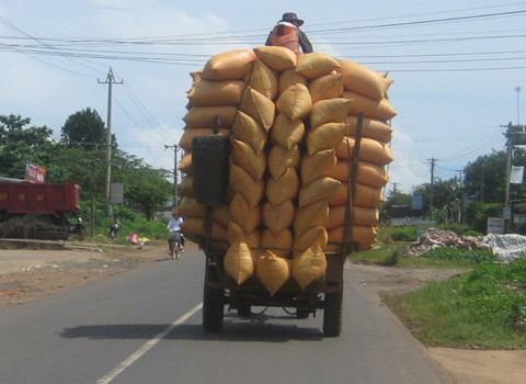 Xe công nông chở cồng kềnh, chụp tại quốc lộ 26, huyện Eakar, Đắk Lắk. Ảnh: Sỹ Phú.