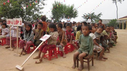 Một buổi tập trung của các em học sinh trường THCS Tả Phời, Lào Cai.