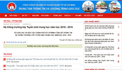 Cổng thông tin điện tử ngành Giáo dục và Đào tạo Thành phố Hồ Chí Minh. (Ảnh: H.L)