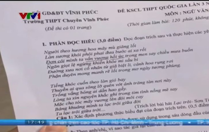 Ảnh minh họa đề thi "lạc trôi" chụp màn hình phóng sự của VTV.vn. Ảnh minh họa đề thi "lạc trôi" chụp màn hình phóng sự của VTV.vn.