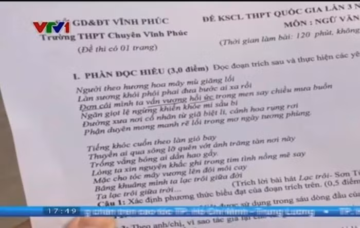 Ảnh minh họa đề thi "lạc trôi" chụp màn hình phóng sự của VTV.vn.
