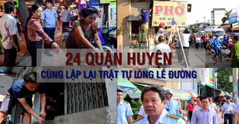 Các quận - huyện trên địa bàn thành phố dọn dẹp vỉa hè cho người đi bộ. (Ảnh: Đ.Q) Các quận - huyện trên địa bàn thành phố dọn dẹp vỉa hè cho người đi bộ. (Ảnh: Đ.Q)