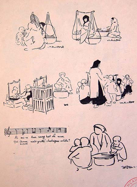 "Ai mua ngô rang hạt dẻ ra mua". "Ai mua ngô rang hạt dẻ ra mua".