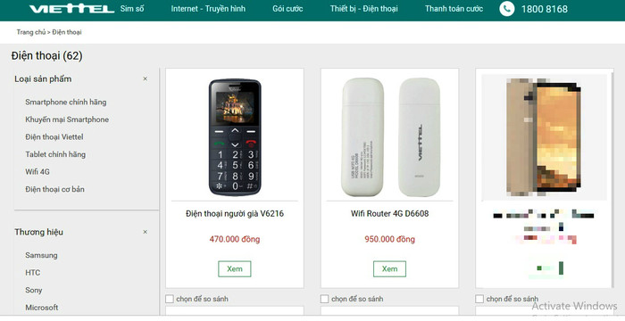 Ảnh chụp màn hình một số sản phẩm của Viettel ngày 11/3 (Ảnh: LC) Ảnh chụp màn hình một số sản phẩm của Viettel ngày 11/3 (Ảnh: LC)