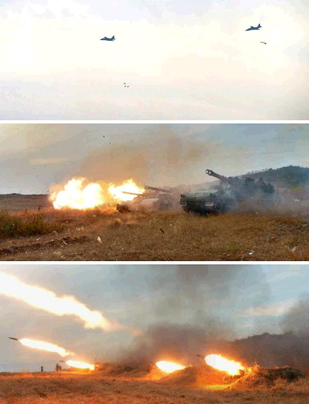 Không quân, pháo binh Triều Tiên thể hiện uy lực.