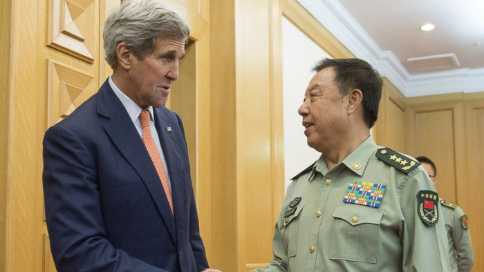 Ông Phạm Trường Long được ông Tập Cận Bình điều ra tiếp Ngoại trưởng Mỹ John Kerry khi tới Bắc Kinh. Ảnh: AP.