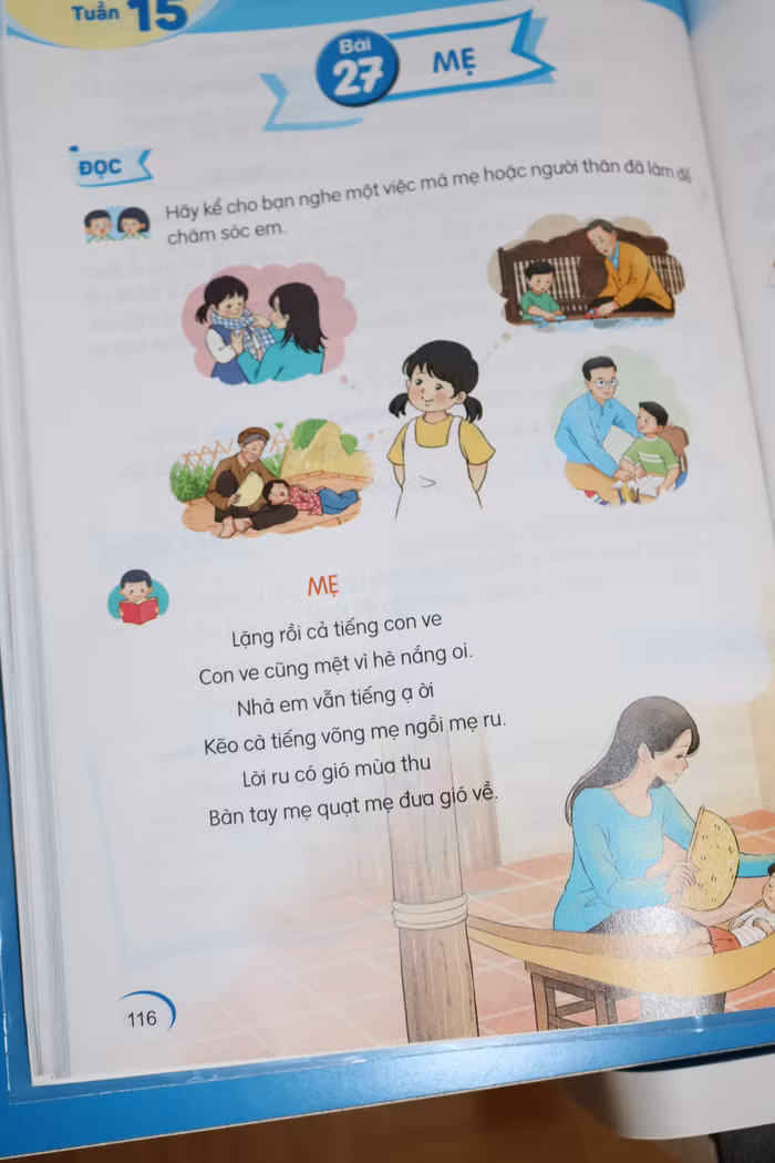 Bài thơ khiến phụ huynh băn khoăn có đúng quy luật thể thơ lục bát. Ảnh: L.A Bài thơ khiến phụ huynh băn khoăn có đúng quy luật thể thơ lục bát. Ảnh: L.A