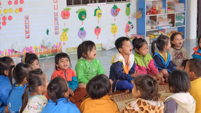 Lớp mầm non trong điểm trường ở Măng Sông.