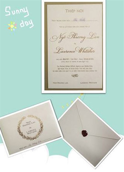 Thiệp cưới của Hoa hậu Ngô Phương Lan Thiệp cưới của Hoa hậu Ngô Phương Lan