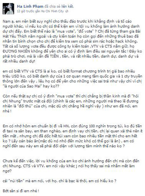 Hà Linh bức xúc khi Thành Nam tố mình mua vote Hà Linh bức xúc khi Thành Nam tố mình mua vote