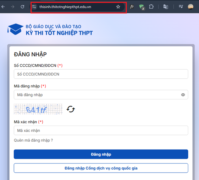 Đường link đăng ký của Bộ Giáo dục và Đào tạo. Ảnh chụp màn hình b1.png