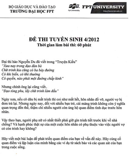 Nội dung đề thi "trinh tiết" của FPT