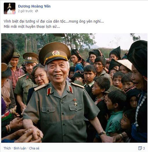 Ca sĩ Dương Hoàng Yến gửi lời chào cuối cùng đến Đại tướng