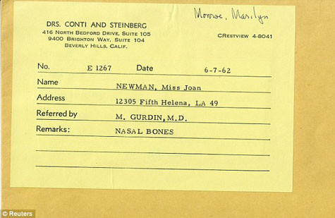 Đề cập đến một cấy ghép sụn vào năm 1950 ở cằm của Monroe