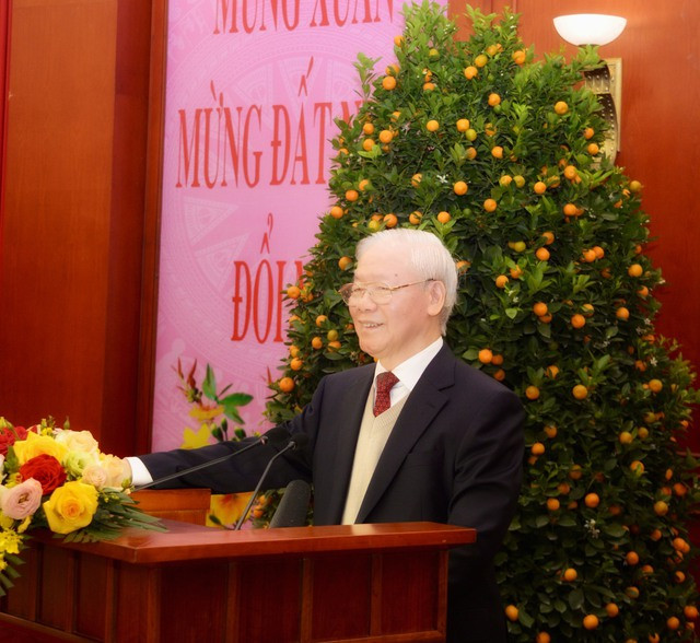 Tổng Bí thư Nguyễn Phú Trọng chúc Tết Nguyên đán Giáp Thìn 2024. Ảnh VGP/Nhật Bắc anh 3.jpg