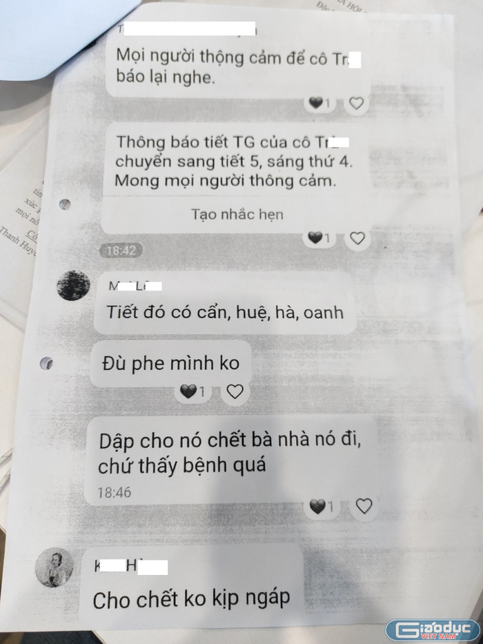 Những tin nhắn mà các cô giáo cho rằng mình nhắn nhầm trong khi tinh thần không ổn định do con bị chó cắn. Ảnh: Gia đình cô Tr. cung cấp