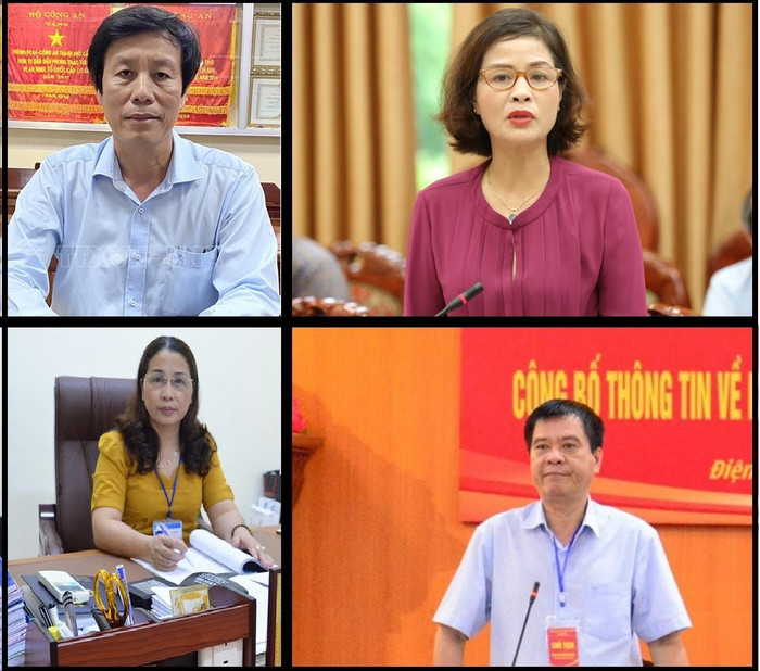 Các cán bộ là Giám đốc Sở bị bắt (Từ trên xuống: Cựu Giám đốc Sở y tế Cần Thơ: Cao Minh Chu; cựu Giám đốc Sở Giáo dục và Đào tạo Thanh Hóa- Phạm Thị Hằng, cựu Giám đốc Sở Giáo dục và Đào tạo Quảng Ninh - Vũ Liên Oanh và cựu Giám đốc Sở Giáo dục và Đào tạo Điện Biên - Nguyễn Văn Kiên). Ảnh tổng hợp từ Thông tấn xã, Người Lao động, Dân Việt, Báo Điện Biên) Các cán bộ là Giám đốc Sở bị bắt (Từ trên xuống: Cựu Giám đốc Sở y tế Cần Thơ: Cao Minh Chu; cựu Giám đốc Sở Giáo dục và Đào tạo Thanh Hóa- Phạm Thị Hằng, cựu Giám đốc Sở Giáo dục và Đào tạo Quảng Ninh - Vũ Liên Oanh và cựu Giám đốc Sở Giáo dục và Đào tạo Điện Biên - Nguyễn Văn Kiên). Ảnh tổng hợp từ Thông tấn xã, Người Lao động, Dân Việt, Báo Điện Biên)