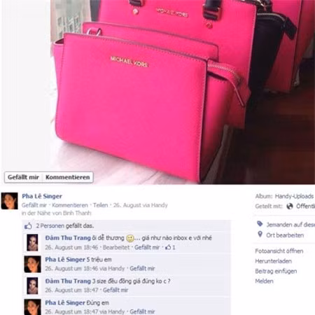 Đàm Thu Trang cũng hỏi mua chiếc túi màu hồng Đàm Thu Trang cũng hỏi mua chiếc túi màu hồng
