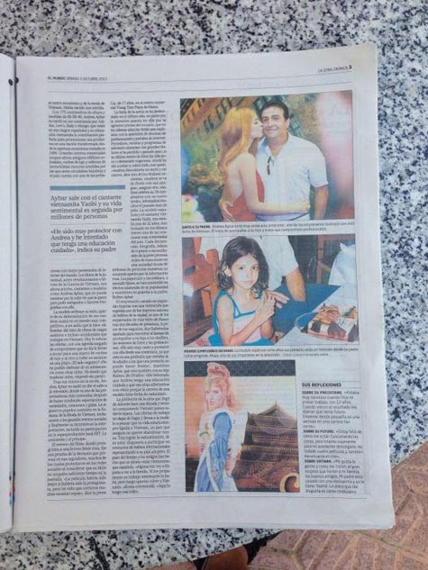 Bố của Andrea cùng con gái trên bài báo