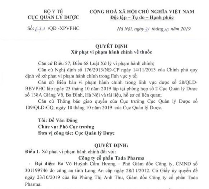 Quyết định xử phạt. Quyết định xử phạt.