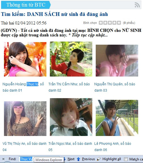 Cách tìm kiếm nữ sinh bằng tính năng Ctrl F của trình duyệt web. Cách tìm kiếm nữ sinh bằng tính năng Ctrl F của trình duyệt web.