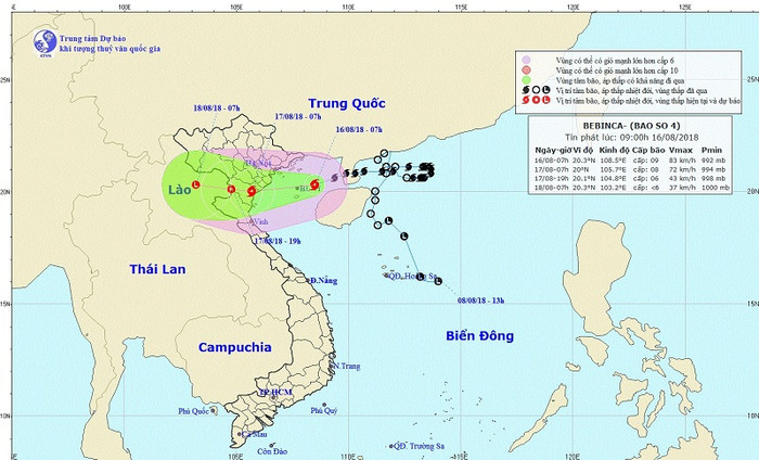Dự báo đường đi của bão. (Ảnh: Trung tâm Dự báo khí tượng thủy văn quốc gia) Dự báo đường đi của bão. (Ảnh: Trung tâm Dự báo khí tượng thủy văn quốc gia)