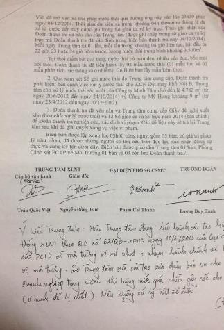 Biên bản "bắt quả tang" đơn vị xử lý nước thải của Tập đoàn Dệt may Việt Nam xả thẳng nước thải ra kênh tưới tiêu nông nghiệp của người dân. Biên bản "bắt quả tang" đơn vị xử lý nước thải của Tập đoàn Dệt may Việt Nam xả thẳng nước thải ra kênh tưới tiêu nông nghiệp của người dân.