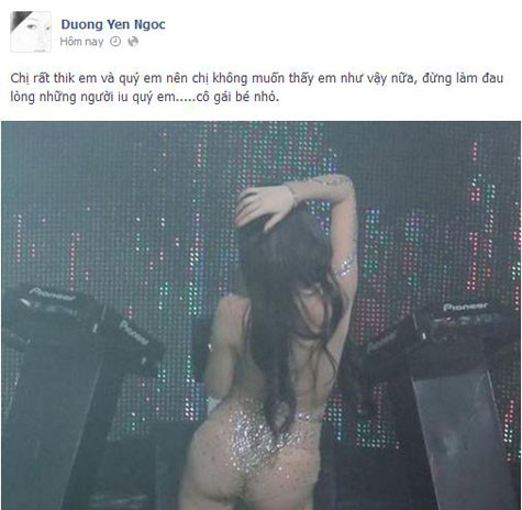 Dương Yến Ngọc chia sẻ hình ảnh ăn mặc quá gợi cảm của Angala Phương Trinh trên trang cá nhân