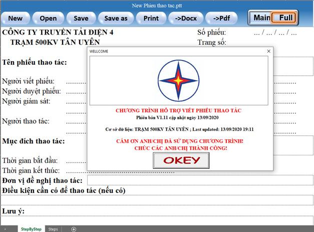 Giao diện lúc khởi động chương trình hỗ trợ viết phiếu thao tác PTT_Tool. Giao diện lúc khởi động chương trình hỗ trợ viết phiếu thao tác PTT_Tool.