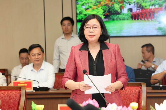 Bí thư Thành ủy Hà Nội Bùi Thị Minh Hoài phát biểu tại cuộc làm việc - Ảnh: VGP/Nhật Bắc Bí thư Thành ủy Hà Nội Bùi Thị Minh Hoài phát biểu tại cuộc làm việc - Ảnh: VGP/Nhật Bắc
