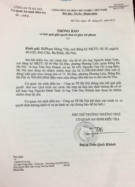Văn bản trả lời công dân của Công an Hà Nội Văn bản trả lời công dân của Công an Hà Nội