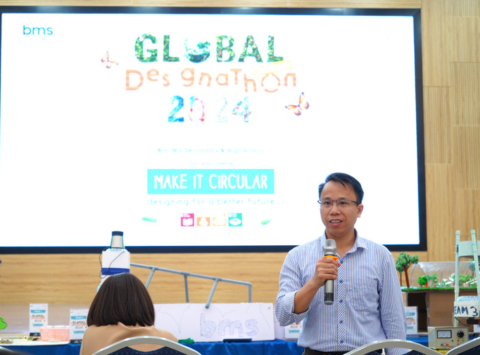 PGS.TS Nguyễn Trọng Nghĩa, giảng viên ĐH Bách khoa Hà Nội – thành viên Ban giám khảo chia sẻ tại Global Children’s Designathon 2024 tại BMS. Ảnh 3.JPG