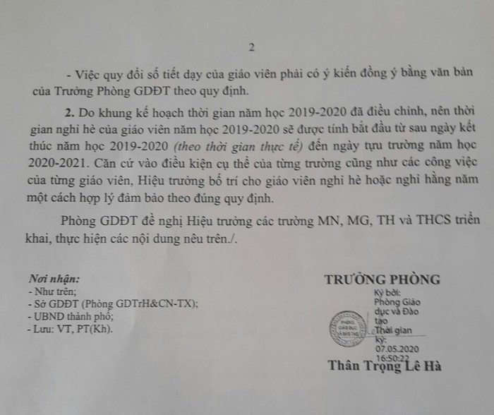 Công văn 427 của Phòng Giáo dục và Đào tạo Phan Thiết chỉ đạo về việc quy đổi tiết dạy trong thời gian học sinh nghỉ dịch bệnh Covid-19 (Ảnh tác giả) Công văn 427 của Phòng Giáo dục và Đào tạo Phan Thiết chỉ đạo về việc quy đổi tiết dạy trong thời gian học sinh nghỉ dịch bệnh Covid-19 (Ảnh tác giả)